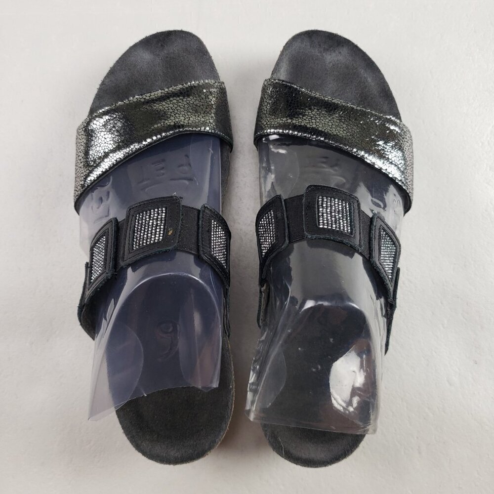Naot Emma Slide Wedge Sandal Womens 7 EU 38 Black Silver Leather Slip On Strappy - Picture 7 of 11